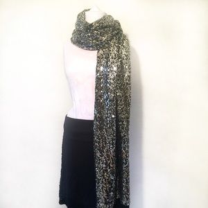 CHICOS Wmn’s Silver Sequin Long Shiny Scarf